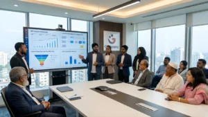 Top marketing agency presenting digital strategy to business owners