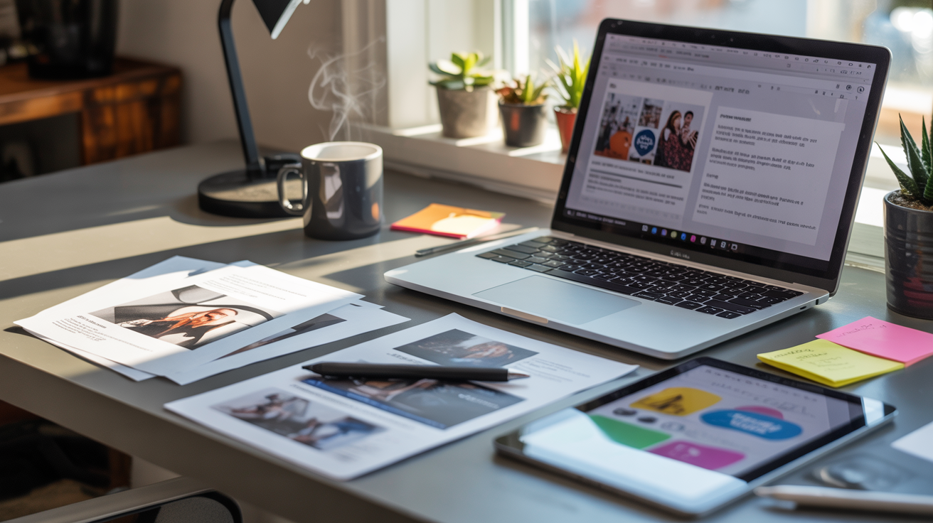Content marketing workflow with blog planning, video scripts, and infographic design